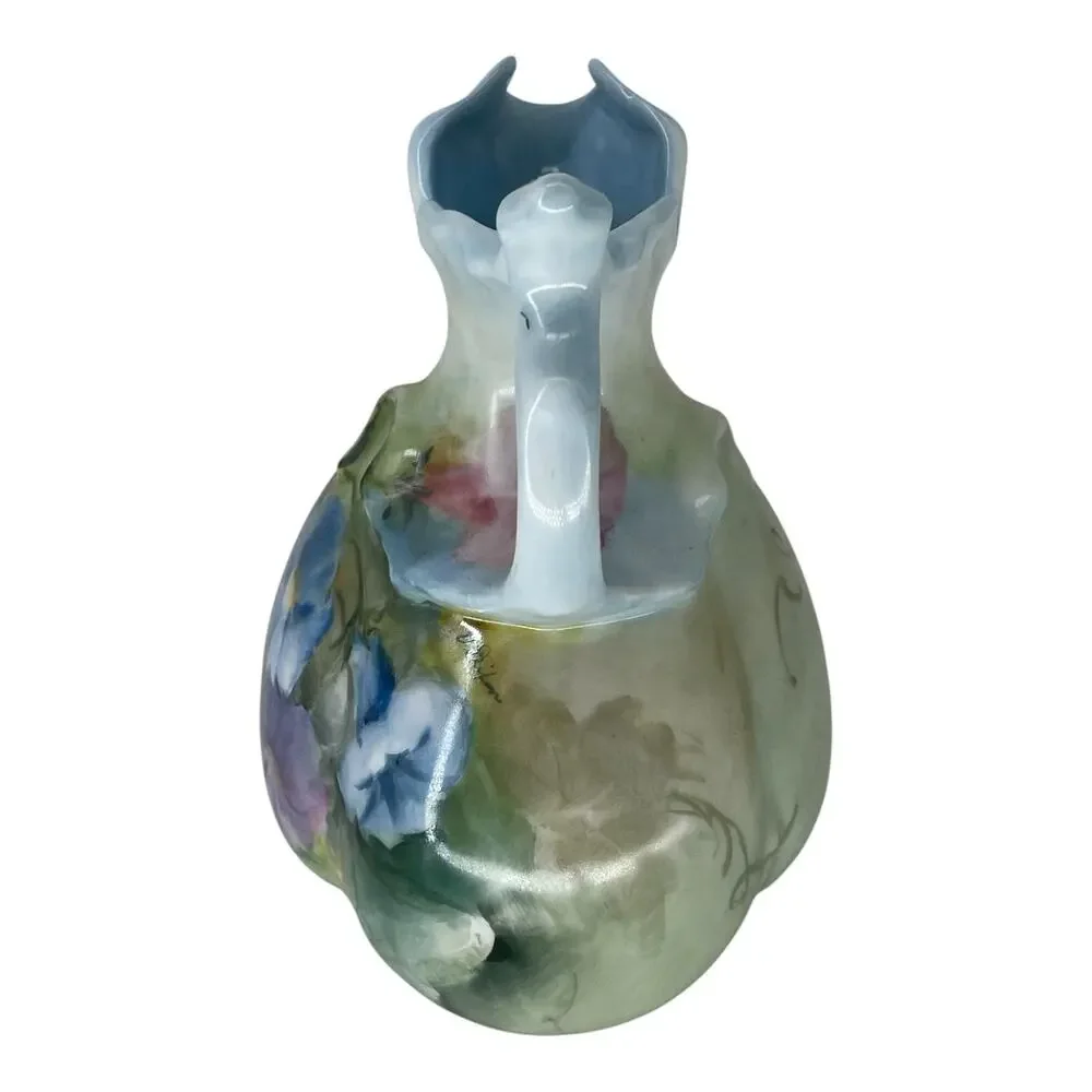 Antique Hand-Painted Porcelain Floral Pitcher Vase Art Nouveau Style 1910 - Picture 2 of 5